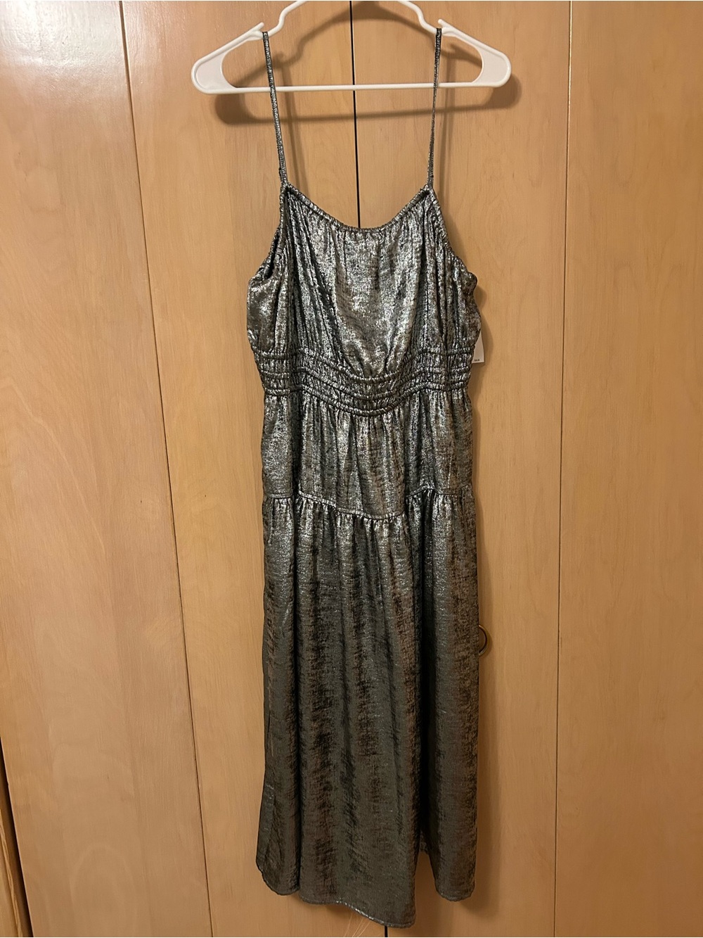 Old Navy Metallic Silver Maxi Dress with Spaghetti Straps